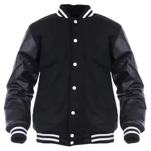 Blouson universitaire décontracté pour homme à col montant, veste de sport d'extérieur style Letterman, blouson d'hiver uni brodé pour garçons - Product Image 1