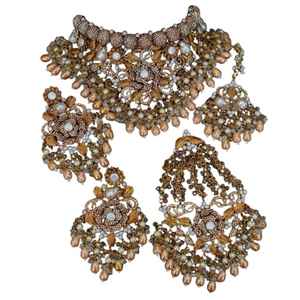 Juego de Joyería Nupcial India y Pakistaní de Lujo y Calidad Premium, Hecho a Mano con Circones, Chapado en Oro de 18K, Estilo Antiguo para Bodas, Compromisos y Fiestas - Product Image 1