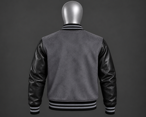 Blouson universitaire homme personnalisé gris et noir avec manches en cuir, style Letterman, Bomber, Baseball, Streetwear, boutons-pression, OEM, vente en gros - Product Image 2