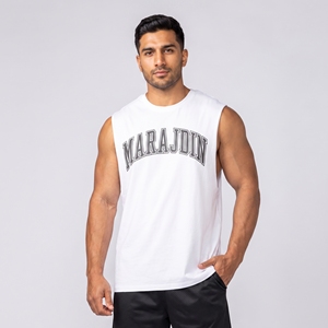 Débardeur blanc sans manches pour homme Marajdin, col rond uni, décontracté, respirant, 100 % polyester, anti-boulochage, broderie 3D - Product Image 1