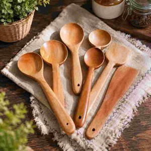 Ustensiles de cuisine en bois d'acacia naturel poli à la main, design moderne, écologiques, lavables au lave-vaisselle, cuillères, spatules, cuisine - Product Image 2