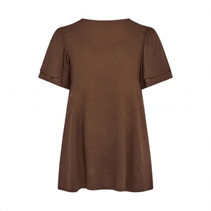 <b>White</b> Crew neck <b>Short</b> <b>Sleeve</b> Layered Ruffle Flare Tunic Top Casual Summer Loose Fit <b>Women</b> Tee <b>Shirt</b> Blouse Solid Colour Basic - Product Image 2
