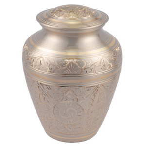 Urna Funeraria de Latón Macizo con Acabado Dorado y Diseño Floral Grabado de Hoja de Laurel, Hecha a Mano, para Cenizas Humanas, Recuerdo Conmemorativo para Adultos - Product Image 5