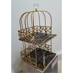 Support à gâteau en métal doré avec plateau en marbre, design floral multi-niveaux, présentoir à desserts pour la décoration de la maison, les mariages et les fêtes - Product Image 6