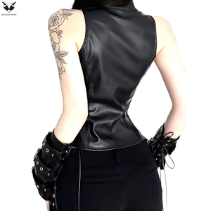 Chaleco de Cuero Estilo Club para Mujer, Color Negro, Sexy, Sin Mangas, Chaqueta de Cuero PU, Ropa de Fiesta, Ropa de Noche, Prenda Exterior, Venta al Por Mayor - Product Image 4