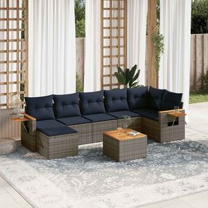 Set Divano da Esterno in Polyrattan Grigio a 8 Pezzi con Cuscini - Arredamento da Giardino Specifico per il Mercato USA - Product Image 1