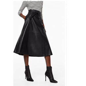 Jupe en cuir véritable noir pour femme, respirante, écologique, formelle, longueur genou, grande taille - Product Image 2