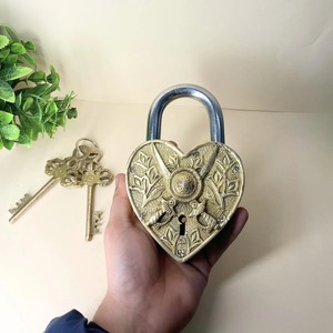 Shield & Sword Royal Brass <b>Padlock</b> High Quality Customization Lock Brass Key <b>Padlock</b> Diary <b>Padlock</b> Heart Vintage Design Patina - Product Image 2