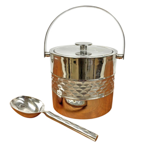 Seau à glace de luxe en acier inoxydable martelé avec couvercle et pince, poignée texturée imitation peau de requin personnalisée, refroidisseur à vin et champagne - Product Image 5
