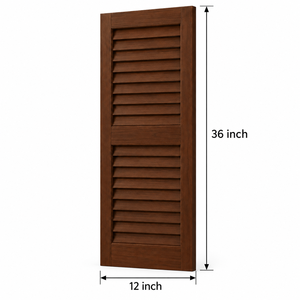 Persiana de Madera Sólida con Rejillas Horizontales Fijas, Acabado en Nogal Oscuro, 12 x 36 Pulgadas - Product Image 2