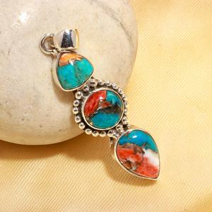 Pendentif en argent sterling massif 925 avec turquoise coquille de palourde, pierre de naissance de décembre, serti clos en taille poire - Product Image 2
