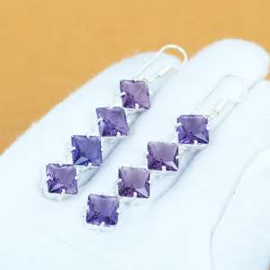 Boucles d'oreilles en améthyste, faites à la main, en argent sterling 925, style bohème, pour femmes, vente en gros - Product Image 3