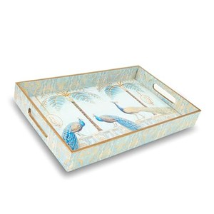 Plateau de service en bois de Sheesham avec motif de paon sculpté à la main - Vente en gros - Product Image 4