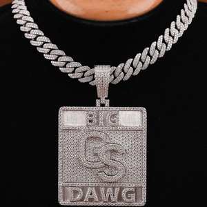 Collar con Colgante Cuadrado de Moissanita Personalizado, Joyería Hip Hop de Moda, Cadena de Plata Esterlina con Letra Personalizada - Product Image 5