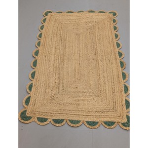 Tapis en jute tressé rectangulaire couleur unie beige style farmhouse écologique pour salon, tissage plat à poils fins - Product Image 1