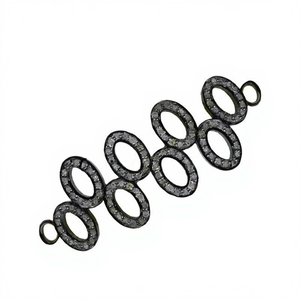 Multi Oval Link Connector Pave Diamond 925 Silver Plated for <b>Bracelet</b> Making 50x17MM Size - Product Image 1