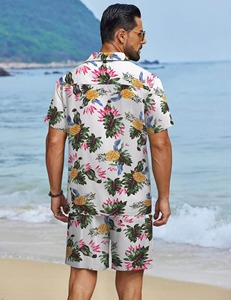 Beach <b>Set</b> Men's Summer Thin Loose Vacation Clothes Shorts Floral Digital Printed Polyester <b>Knitted</b> Hawaiian Beach <b>Set</b> - Product Image 4