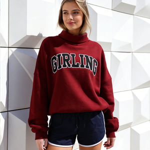 <b>Women's</b> Custom Mock Neck Pullover Sweatshirt High Quality Cotton Fleece Patch Embroidery Casual Streetwear <b>Top</b> - Product Image 5