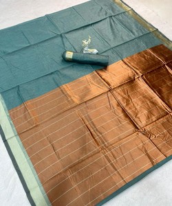 Sari de Algodón con Tejido de Lujo, Sin Coser, Precio al por Mayor, Prenda Étnica 85006, Color Menta - Product Image 4