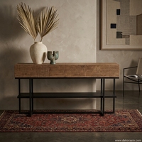 Table console pliable en teck vintage de Chicago avec rangement sur étagère, design classique de luxe pour villa et hôtel