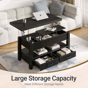 Modern Vintage Rustic Wooden Lift-Top <b>Coffee</b> <b>Table</b> with Hidden Storage and Open Side Shelf <b>for</b> Living Room Apartment - Product Image 5