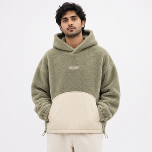 Custom Unisex Sage Green <b>Sherpa</b> <b>Fleece</b> Hoodie Oversized Warm Winter Pullover OEM Clothing Manufacturer - Product Image 1