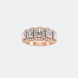 Bague à cinq pierres serties de halo pavé rond en émeraude 1,80 carats total - Product Image 3