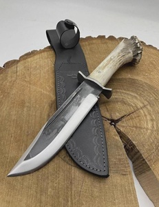 Couteau de chasse à pointe tombante, lame en acier Damas, manche en bois de cerf, couteau de survie pour l'extérieur - Product Image 4