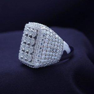 Round Cut Men's Hip Hop Style iced Out 925 Sterling Silver Rhodium Plated <b>Dome</b> Cluster Wedding <b>Ring</b> Engagement Anniversary Gift - Product Image 2