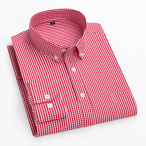 Chemises à manches longues pour hommes en coton 100% tissé, logo sur le devant, motif à carreaux, respirantes, séchage rapide, écologiques, décontractées - Product Image 4