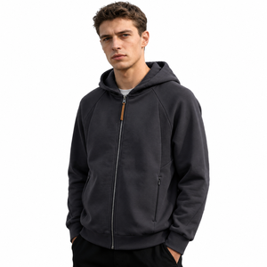 Custom Full Zip Hoodie for Men Soft <b>Fleece</b> Polyester/Cotton <b>Lined</b> Eco-Friendly Hooded <b>Jacket</b> OEM ODM Private Label Manufacturer - Product Image 1