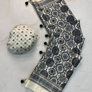 Sari de Seda Crepe Gajji Ajrakh Premium de 6.30 Metros con Blusa, Latkan de Diseño, Sari Tradicional Estampado de 48 Pulgadas de Ancho - Product Image 3