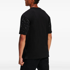 Camiseta Negra de Manga Corta para Hombre con Diseño de Puntos Brillantes, Cuello Redondo, Corte Regular, Informal, de Algodón Jersey - Product Image 4