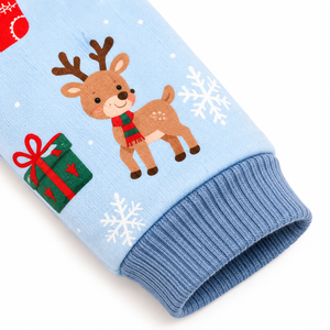 Combinaison tricotée à pieds pour bébé, bleu ciel, Noël, motif renne, motif flocon de neige, manches longues, boutonnée sur le devant, pour nourrisson et tout-petit - Product Image 4