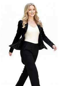 Blazer formel en velours victorien pour femme, noir, coupe classique, élégant, style vintage automne-hiver, avec perles, offre ODM - Product Image 3