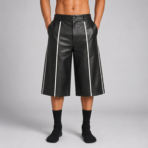 Factory Direct Oversized <b>Leather</b> Jorts Heavyweight PU Finish Oversized <b>Leather</b> <b>Shorts</b> for Boutique Retailers - Product Image 2