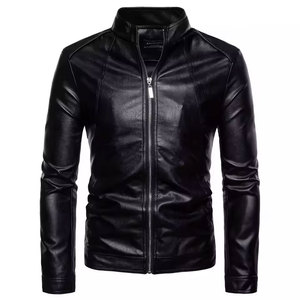 Econex Sports <b>Men's</b> Slim Fit PU Leather Windproof Casual Moto <b>Jacket</b> Rivet Turn-down Collar Zipper Closure Solid Color Regular - Product Image 3
