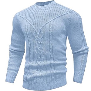 Pull thermique tricoté marron à col rond, motif gaufré, coupe classique, couleur unie, anti-boulochage, côtelé - Product Image 6