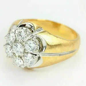 Luxury Flower Design Moissanite <b>Ring</b> <b>925</b> Sterling <b>Silver</b> Yellow Gold Plated Men's Engagement Wedding Jewelry Vintage Style Claw - Product Image 3