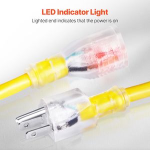 Cavo di prolunga per interni ed esterni per impieghi gravosi da 50ft e 25ft, 12AWG, 15 Ampere, 1875W, 3 poli, con terminale illuminato, flessibile, 40ft - Product Image 5
