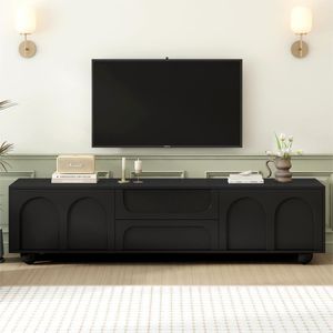 On Trend Cream Minimalist Media Console TV Stand with Arched Doors 2 Drawers <b>Rebound</b> Device for TVs up to 75" - Product Image 2