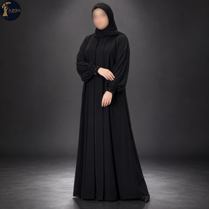 Robe Abaya à manches perlées pour femmes avec manches structurées, tissu fluide et élégant, robe islamique modeste |   Vêtements chics et raffinés pour les occasions spéciales - Product Image 1