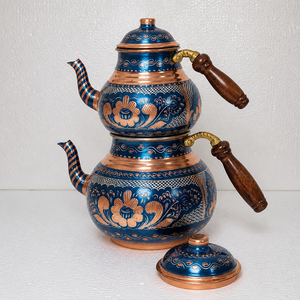 Handmade Turkish Copper <b>Tea</b> Pot <b>Set</b> Blue Enamel Painted Copper <b>Tea</b> Kettle Wooden Handle OEM ODM Wholesale Manufacturer - Product Image 2