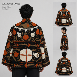 Sujani Leather Bomber <b>Jacket</b> Reversible Floral Design Autumn Stand Collar - Product Image 3