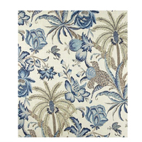 Funda de Cojín Estilo Hamptons con Estampado Vintage de Palmeras y Flores, Funda de Cojín Cuadrada para Decoración del Hogar, Patrón Azul y Crema