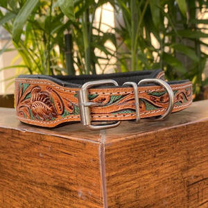 2024 New Personalized Wholesale Luxury Hand Tooled Genuine Leather Comfortable Pet <b>Dog</b> <b>Collar</b> Multi-Purpose Padded <b>Dog</b> <b>Collar</b> - Product Image 2