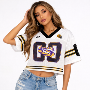 Camiseta Deportiva Corta de Malla Blanca para Mujer, Estilo Fútbol Americano, Transpirable, de Poliéster, Corte Holgado, con Logotipo Personalizado, para Fútbol - Product Image 2