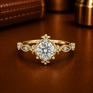 Bagues de mariage vintage en or massif 14 carats avec diamants de laboratoire ronds brillants à motif floral, 1,05 carat au total, certifiés IGI DEF VVS, vente en gros - Product Image 1