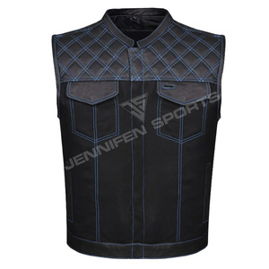 High Quality Diamond Cut Genuine Leather&Canvas Winter Formal Street Wear Motorcycle <b>Vest</b> Slim Sleeveless Design - Product Image 1
