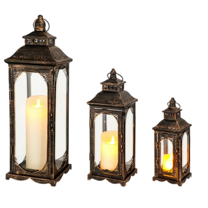 High Vintage Style Metal Candle <b>Lanterns</b> Decorative Iron And Tempered Glass Hanging <b>Lanterns</b> For Indoor Outdoor Home Decor - Product Image 2